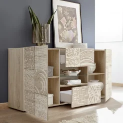 Garnero Arredamenti Credenze Moderne|Madie Moderne-Madia 181x84h cm 2 ante 2 cassetti samoa con serigrafia Paradise Rovere