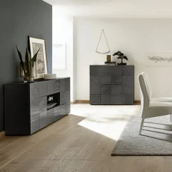 Garnero Arredamenti Credenze Moderne|Madie Moderne-Madia 181x84h cm 2 ante 2 cassetti moderna grigio laccato lucido Paradise Antracite