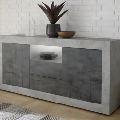 Garnero Arredamenti Credenze Moderne|Madie Moderne-Madia 184x86h cm 2 ante 2 cassetti moderna cemento ossido Florena Cemento - Ossido