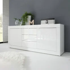 Garnero Arredamenti Credenze Moderne|Madie Moderne-Madia 210x86h cm 2 ante 3 cassetti moderna Eternity Bianco Lucido