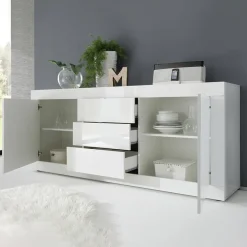 Garnero Arredamenti Credenze Moderne|Madie Moderne-Madia 210x86h cm 2 ante 3 cassetti moderna Eternity Bianco Lucido