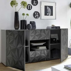 Garnero Arredamenti Credenze Moderne|Madie Moderne-Madia 181x84h cm 2 ante 2 cassetti  grigio lucido con serigrafia Marvis Antracite