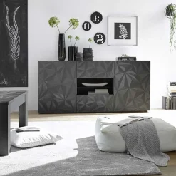 Garnero Arredamenti Credenze Moderne|Madie Moderne-Madia 181x84h cm 2 ante 2 cassetti  grigio lucido con serigrafia Marvis Antracite