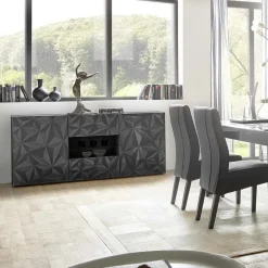 Garnero Arredamenti Credenze Moderne|Madie Moderne-Madia 181x84h cm 2 ante 2 cassetti  grigio lucido con serigrafia Marvis Antracite