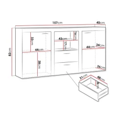 Garnero Arredamenti Madie Moderne|Madie Moderne-Madia 157x82h cm 2 ante 2 cassetti moderna con led bianco Haarlem Bianco Opaco