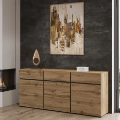 Garnero Arredamenti Credenze Moderne|Madie Moderne-Madia 180x78h cm 3 ante 3 cassetti moderna nero Lolla Rovere