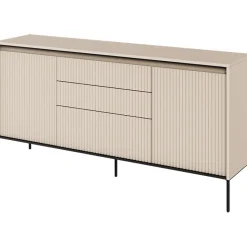 Garnero Arredamenti Madie Moderne|Madie Moderne-Madia 166x83h cm 2 ante 3 cassetti con led cannettato nero Camelia Beige