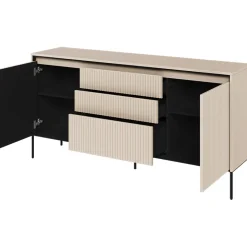 Garnero Arredamenti Madie Moderne|Madie Moderne-Madia 166x83h cm 2 ante 3 cassetti con led cannettato nero Camelia Beige