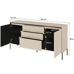 Garnero Arredamenti Madie Moderne|Madie Moderne-Madia 166x83h cm 2 ante 3 cassetti con led cannettato nero Camelia Beige