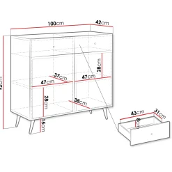 Garnero Arredamenti Credenze Moderne|Madie Moderne-Madia 100x92h cm 2 ante 2 cassetti moderna con frontali decorati beige Simona