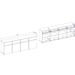 Garnero Arredamenti Credenze Moderne|Madie Moderne-Madia 225x78h cm 4 ante 4 cassetti moderna nero Lolla Lilla