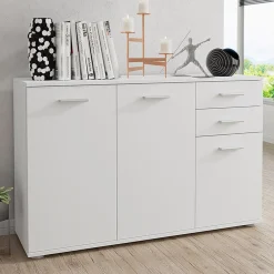 Garnero Arredamenti Credenze Moderne-Madia 106x76h cm 3 ante 2 cassetti moderna bianco Ely