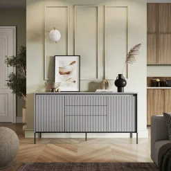 Garnero Arredamenti Madie Moderne|Madie Moderne-Madia 166x83h cm 2 ante 3 cassetti con led cannettato nero Camelia Grigio