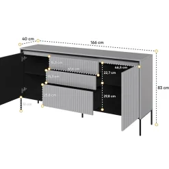 Garnero Arredamenti Madie Moderne|Madie Moderne-Madia 166x83h cm 2 ante 3 cassetti con led cannettato nero Camelia Grigio