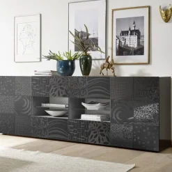 Garnero Arredamenti Credenze Moderne|Madie Moderne-Madia 241x84h cm 2 ante 4 cassetti moderna grigio lucido Paradise Antracite