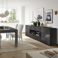 Garnero Arredamenti Credenze Moderne|Madie Moderne-Madia 241x84h cm 2 ante 4 cassetti moderna grigio lucido Paradise Antracite