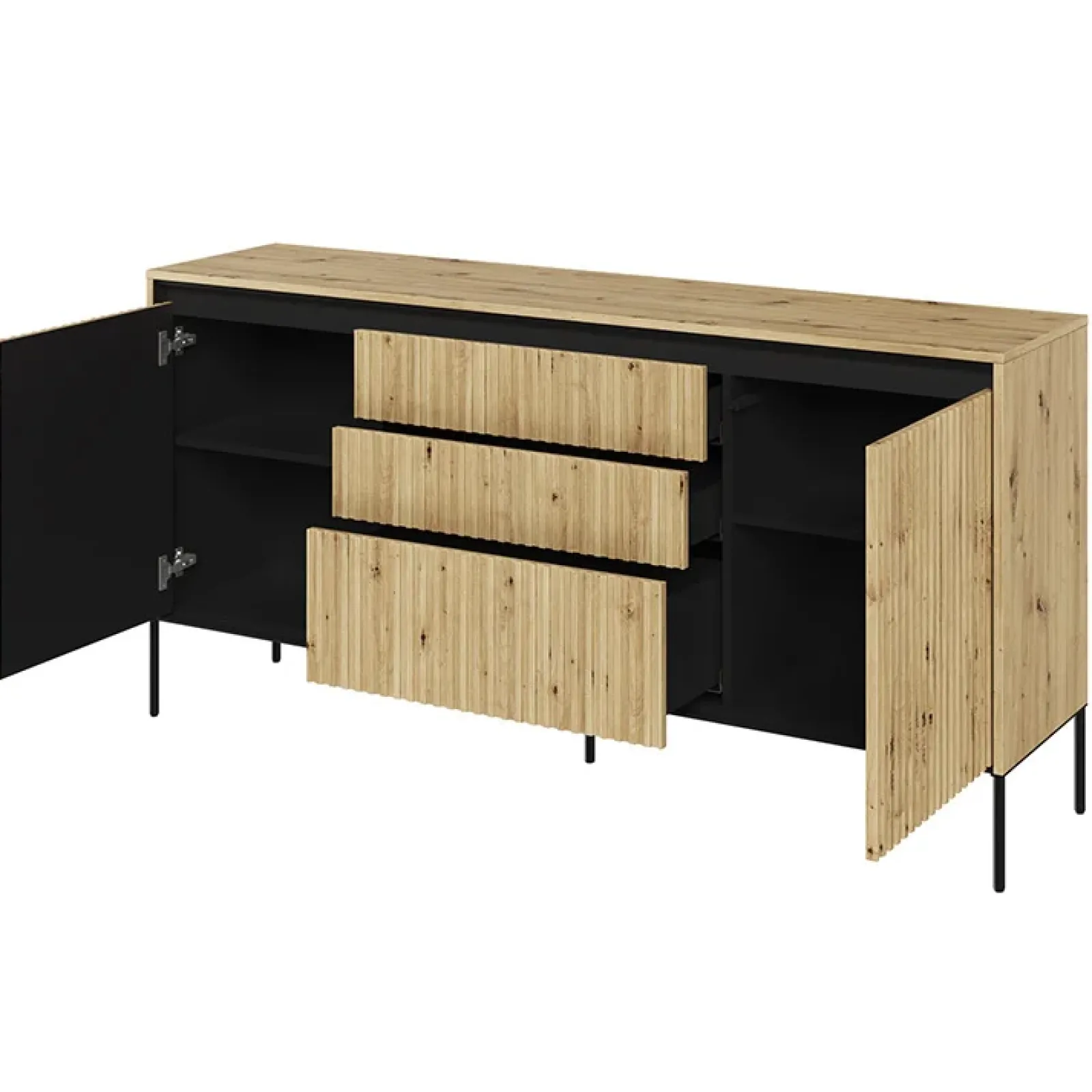 Garnero Arredamenti Madie Moderne|Madie Moderne-Madia 166x83h cm 2 ante 3 cassetti con led cannettato nero Camelia Rovere Rustico