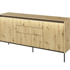 Garnero Arredamenti Madie Moderne|Madie Moderne-Madia 166x83h cm 2 ante 3 cassetti con led cannettato nero Camelia Rovere Rustico