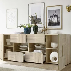 Garnero Arredamenti Credenze Moderne|Madie Moderne-Madia 241x84h cm 2 ante 4 cassetti moderna samoa Obsession Rovere