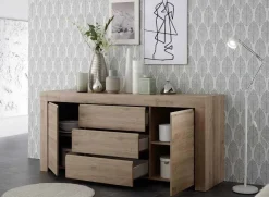 Garnero Arredamenti Credenze Moderne|Madie Moderne-Madia 184x81h cm 2 ante 3 cassetti moderna Halston Rovere