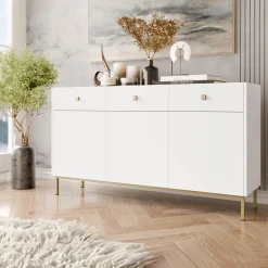 Garnero Arredamenti Madie Moderne|Madie Moderne-Madia 155x85h cm 3 ante 3 cassetti soggiorno Giuggiola Bianco Opaco