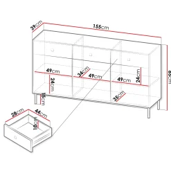 Garnero Arredamenti Madie Moderne|Madie Moderne-Madia 155x85h cm 3 ante 3 cassetti soggiorno Giuggiola Bianco Opaco