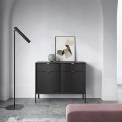 Garnero Arredamenti Credenze Moderne|Madie Moderne-Madia 104x83h cm 2 ante 2 cassetti moderna nero Alisa Nero Opaco