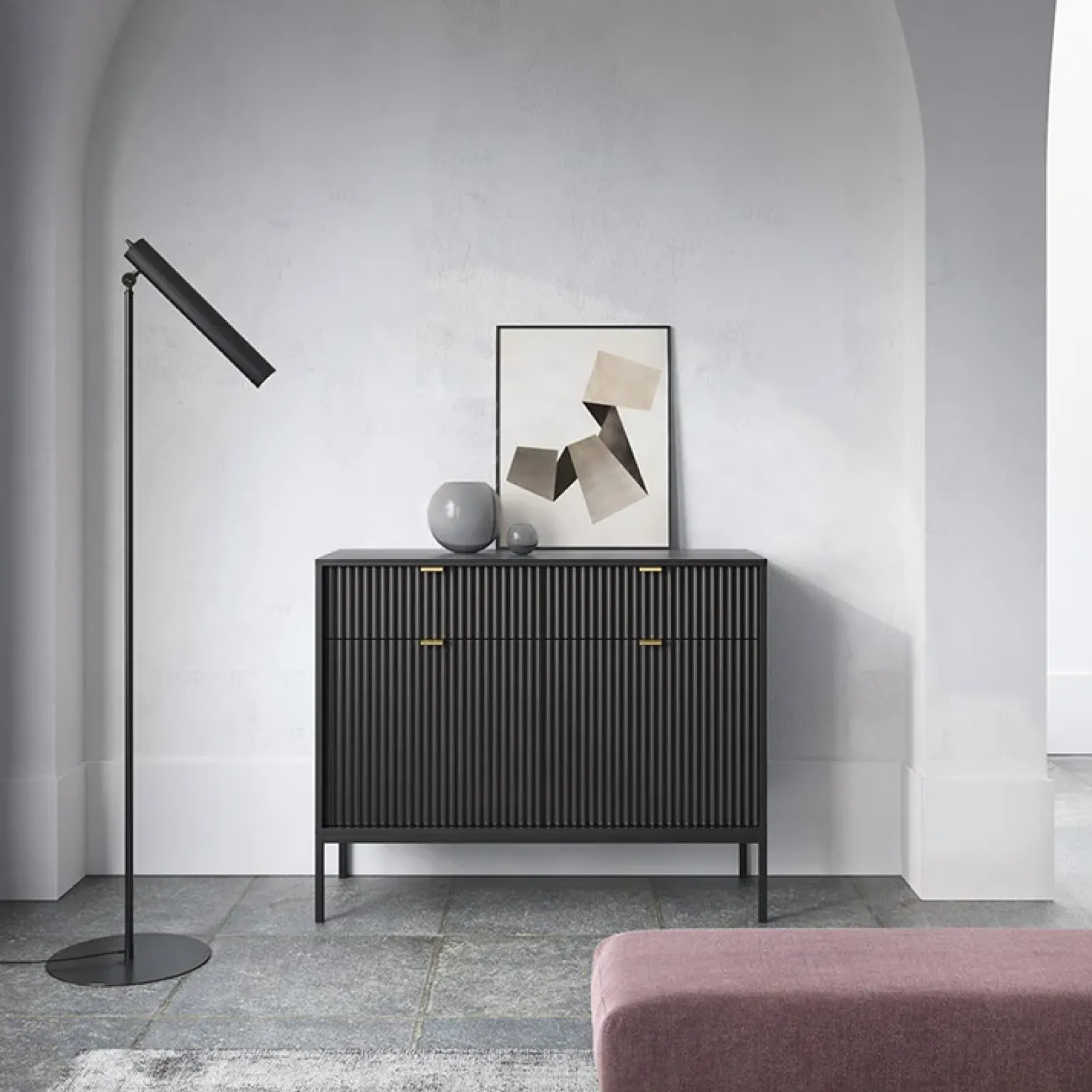 Garnero Arredamenti Credenze Moderne|Madie Moderne-Madia 104x83h cm 2 ante 2 cassetti moderna nero Alisa Nero Opaco