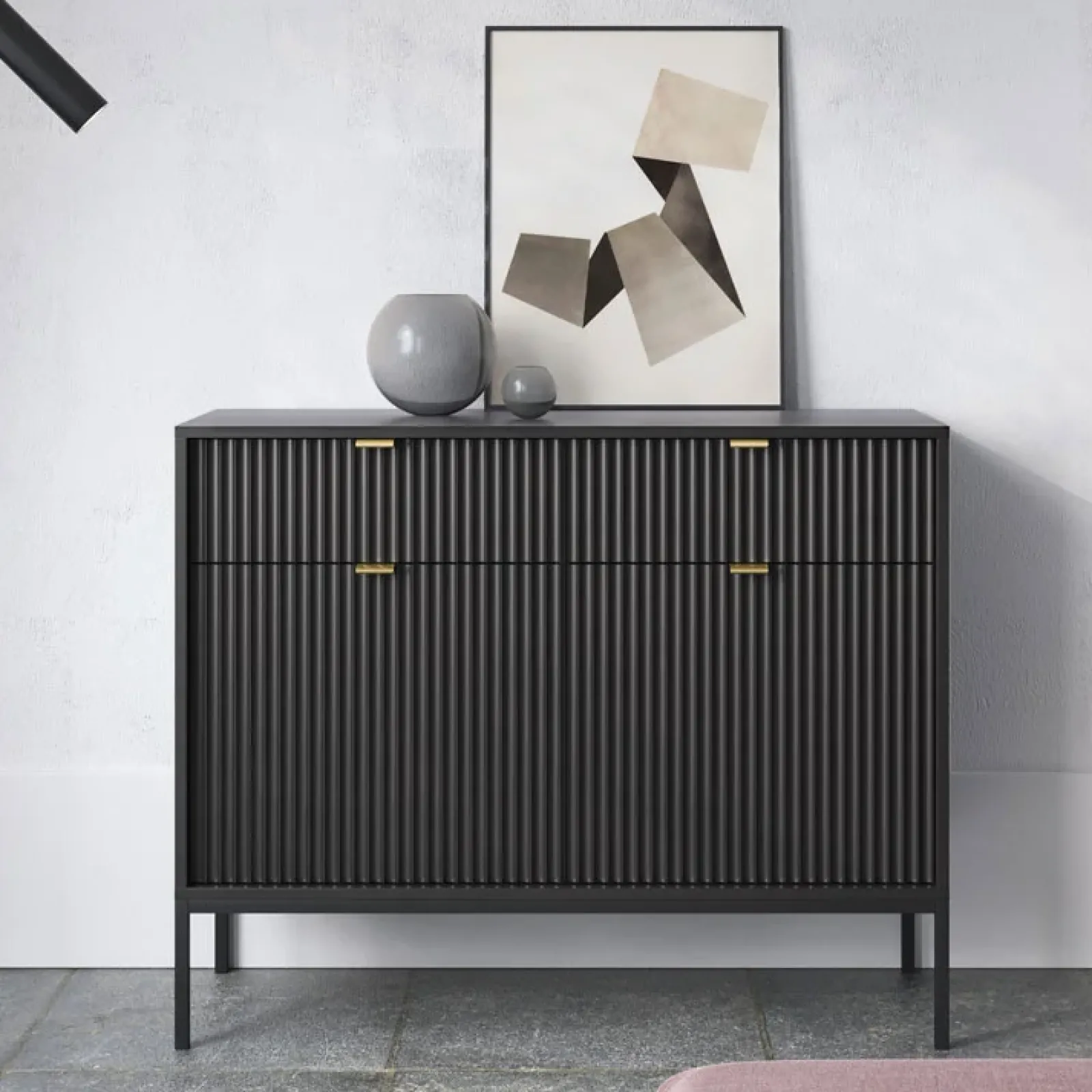 Garnero Arredamenti Credenze Moderne|Madie Moderne-Madia 104x83h cm 2 ante 2 cassetti moderna nero Alisa Nero Opaco