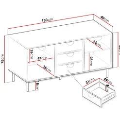 Garnero Arredamenti Madie Moderne|Madie Moderne-Madia 150x78h cm 2 ante 3 cassetti moderna nero oro Oriana