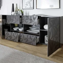 Garnero Arredamenti Credenze Moderne|Madie Moderne-Madia 241x84h cm 2 ante 4 cassetti grigio lucido con serigrafia Marvis