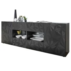 Garnero Arredamenti Credenze Moderne|Madie Moderne-Madia 241x84h cm 2 ante 4 cassetti grigio lucido con serigrafia Marvis