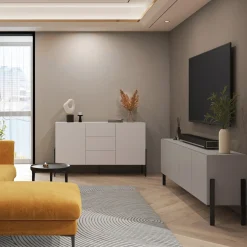 Garnero Arredamenti Credenze Moderne|Madie Moderne-Madia 180x90h cm 2 ante 3 cassetti moderna cashmere Simple Beige