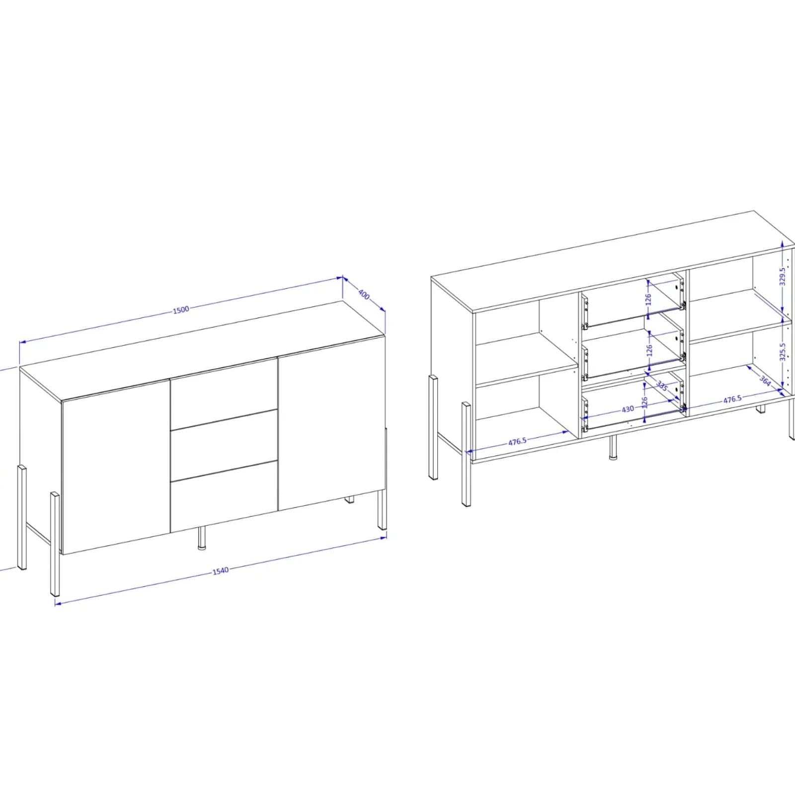 Garnero Arredamenti Credenze Moderne|Madie Moderne-Madia 150x90h cm 2 ante 3 cassetti moderna cashmere Simple Beige