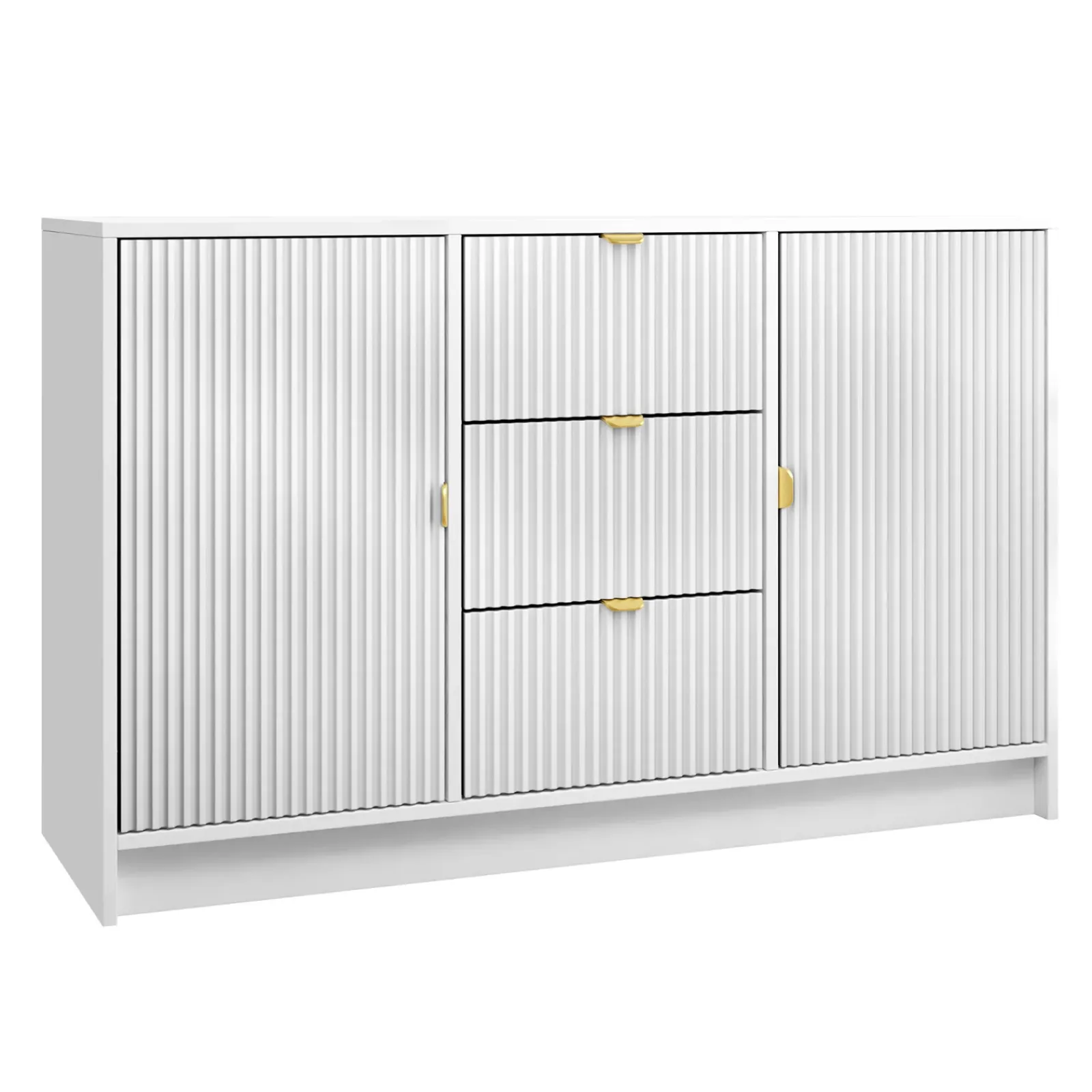 Garnero Arredamenti Madie Moderne|Madie Moderne-Madia 118x75h cm 2 ante 3 cassetti cannettato bianco Athena Bianco Opaco