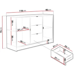 Garnero Arredamenti Madie Moderne|Madie Moderne-Madia 118x75h cm 2 ante 3 cassetti cannettato bianco Athena Bianco Opaco