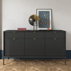 Garnero Arredamenti Credenze Moderne|Madie Moderne-Madia 154x83h cm 3 ante 3 cassetti moderna nero Alisa Nero Opaco