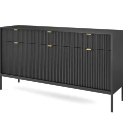 Garnero Arredamenti Credenze Moderne|Madie Moderne-Madia 154x83h cm 3 ante 3 cassetti moderna nero Alisa Nero Opaco