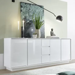 Garnero Arredamenti Credenze Moderne|Madie Moderne-Madia 210x79h cm 4 ante 3 cassetti moderna bianco lucido Spirit