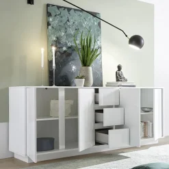 Garnero Arredamenti Credenze Moderne|Madie Moderne-Madia 210x79h cm 4 ante 3 cassetti moderna bianco lucido Spirit