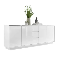 Garnero Arredamenti Credenze Moderne|Madie Moderne-Madia 210x79h cm 4 ante 3 cassetti moderna bianco lucido Spirit