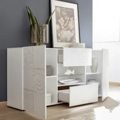 Garnero Arredamenti Credenze Moderne|Madie Moderne-Madia 181x84h cm 2 ante 2 cassetti moderna con serigrafia Paradise Bianco Lucido