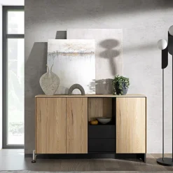 Garnero Arredamenti Madie Moderne|Madie Moderne-Madia 150x91h cm 2 ante 1 cassetto 1 vano giorno rovere nero Alabaster