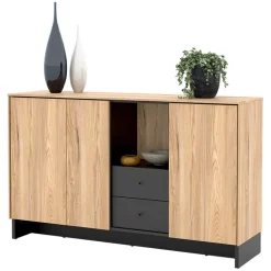 Garnero Arredamenti Madie Moderne|Madie Moderne-Madia 150x91h cm 2 ante 1 cassetto 1 vano giorno rovere nero Alabaster