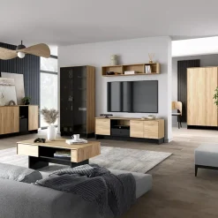 Garnero Arredamenti Madie Moderne|Madie Moderne-Madia 150x91h cm 2 ante 1 cassetto 1 vano giorno rovere nero Alabaster