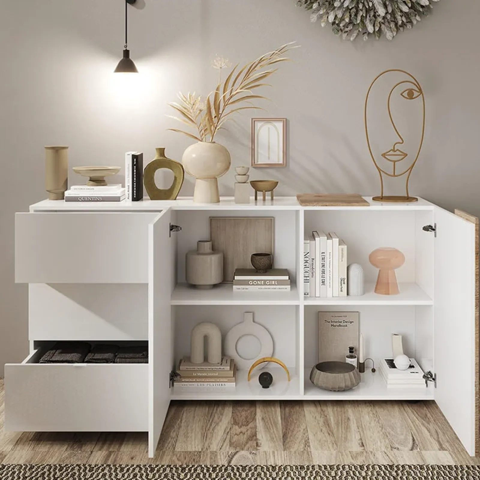 Garnero Arredamenti Madie Moderne|Madie Moderne-Madia 181x86h cm 2 ante 3 cassetti moderna bianco lucido rovere Universal Bianco Lucido - Rovere