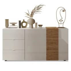 Garnero Arredamenti Madie Moderne|Madie Moderne-Madia 181x86h cm 2 ante 3 cassetti moderna bianco lucido rovere Universal Bianco Lucido - Rovere