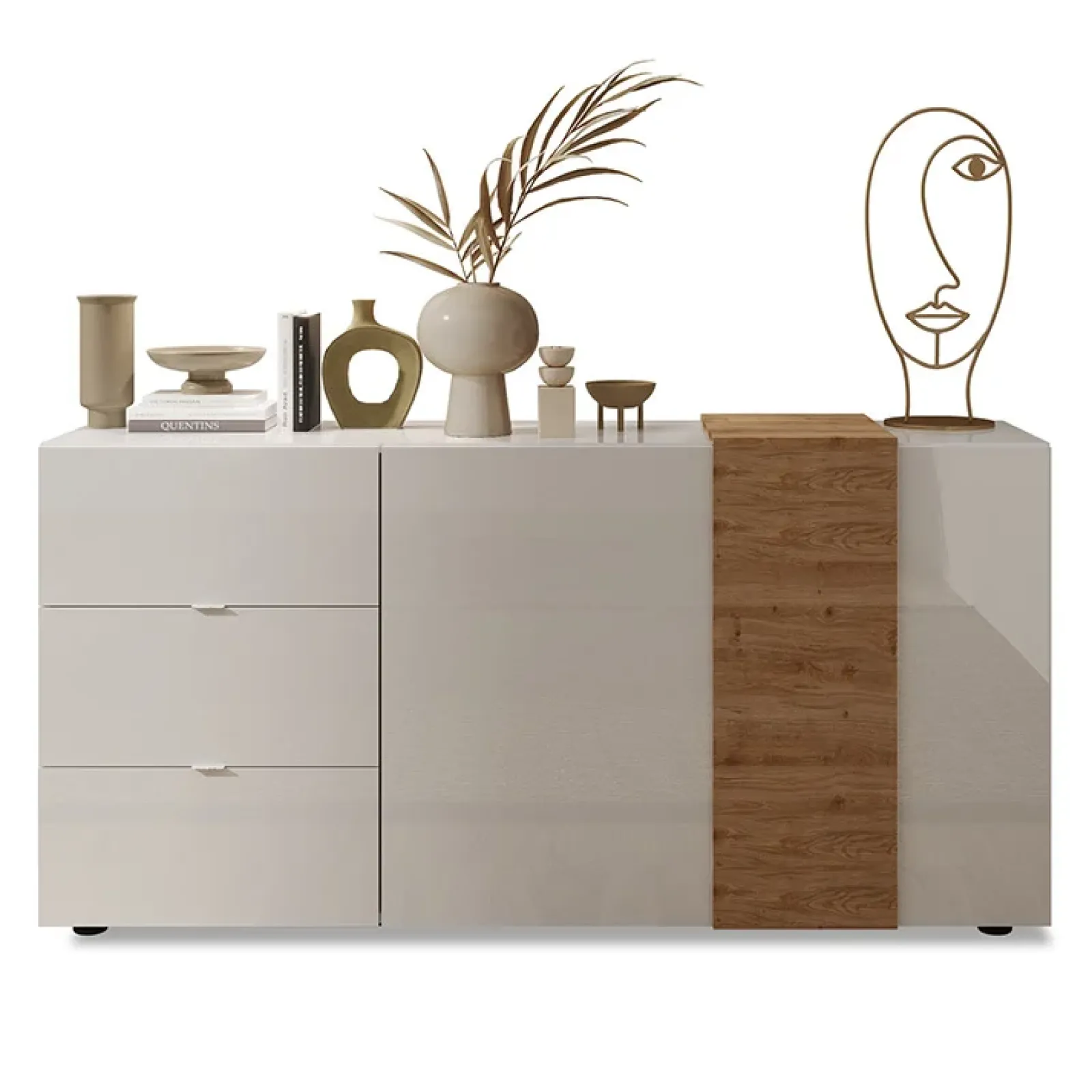 Garnero Arredamenti Madie Moderne|Madie Moderne-Madia 181x86h cm 2 ante 3 cassetti moderna bianco lucido rovere Universal Bianco Lucido - Rovere