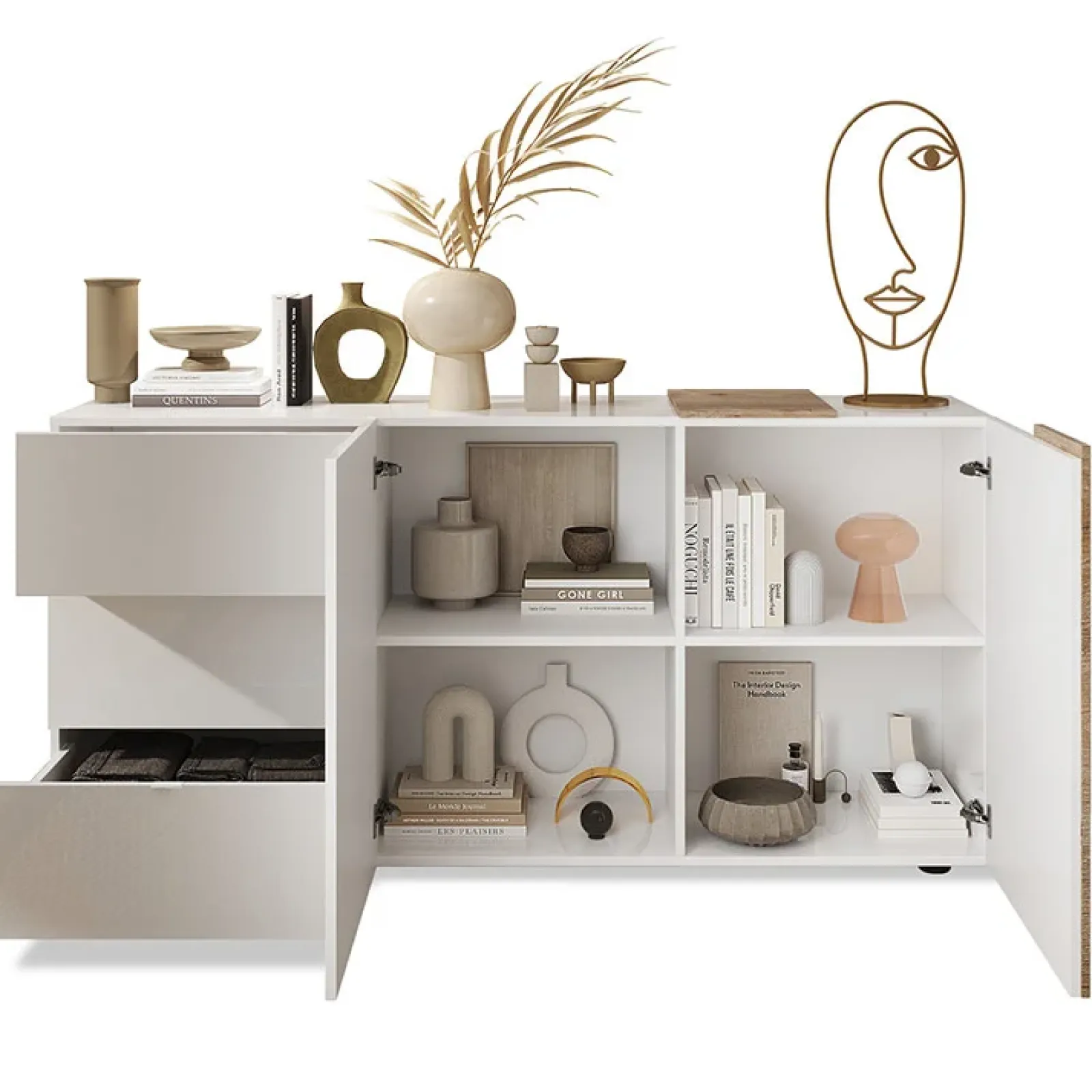 Garnero Arredamenti Madie Moderne|Madie Moderne-Madia 181x86h cm 2 ante 3 cassetti moderna bianco lucido rovere Universal Bianco Lucido - Rovere