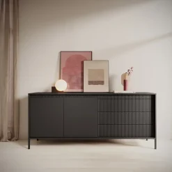 Garnero Arredamenti Madie Moderne|Madie Moderne-Madia 187x82h cm 2 ante 3 cassetti cannettato Ciar Nero Opaco